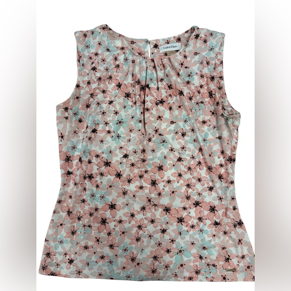 Calvin Klein Pink and Mint Floral Sleeveless Top